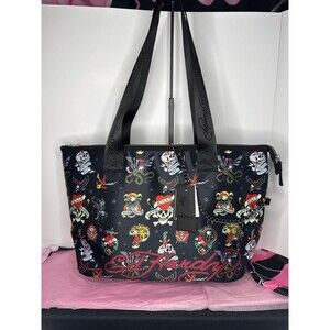 New Ed Hardy Eve Print Tote Handbag with Charms
